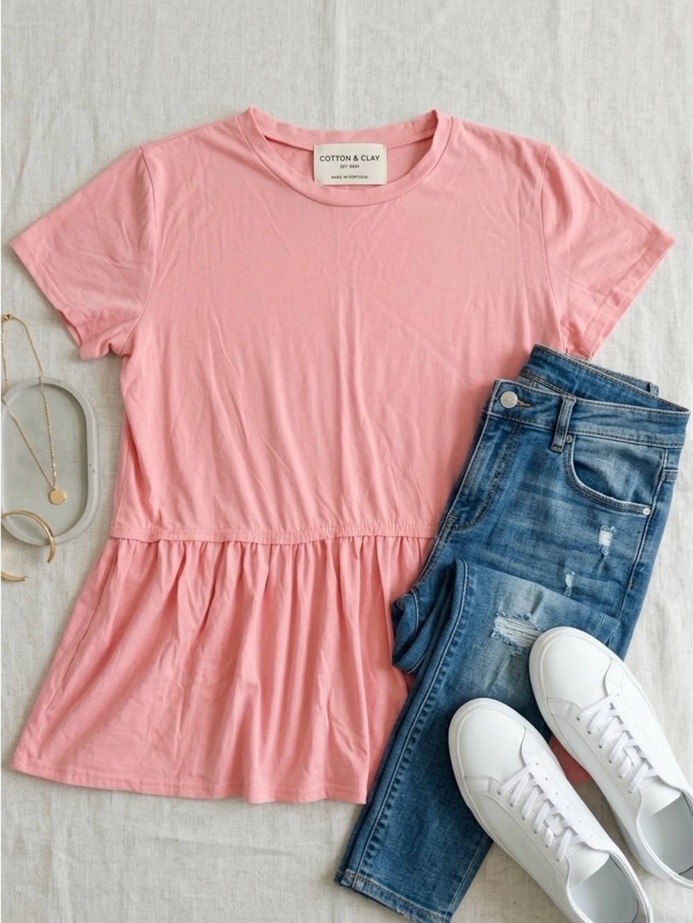 🌈6/$10 For G and PL Pink Short Sleeve Peplum Top Babydoll Ruffle Tee, Women's XL